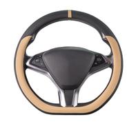 COFIT Couvre Volant D-Shape pour Voiture, Housse Cuir Microfibre Antidérapante, Protege Volant Plat Bas, Protection Sport Élégante Intérieur Auto, M 37-38 cm, Noir et Beige