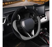 COFIT Couvre Volant Voiture Peluche, Moumoute Housse Volant Hiver M 37-38cm, SUV, Camion AntidéRapante Accessoire Interieur Protection avec Marquage Central, Noir et Gris