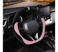 COFIT Couvre Volant Voiture Peluche, Moumoute Housse Volant Hiver M 37-38cm, SUV, Camion AntidéRapante Accessoire Interieur Protection avec Marquage Central, Noir et Rose