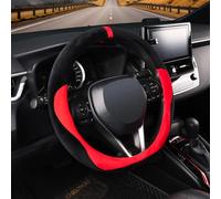 COFIT Couvre Volant Voiture Peluche, Moumoute Housse Volant Hiver M 37-38cm, SUV, Camion AntidéRapante Accessoire Interieur Protection avec Marquage Central, Noir et Rouge