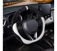 COFIT Couvre Volant Voiture Peluche, Moumoute Housse Volant Hiver M 37-38cm, SUV, Camion AntidéRapante Accessoire Interieur Protection avec Marquage Central, Noir et Blanc