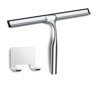 COFTCLMOMT Douche en Acier INOX, 25cm Raclette de Douche avec Crochet, Raclette Vitre Douche Pas Besoin de Percer, Nettoyer la Salle de Bain, la Cuisine et Les Vitres de Voiture (Argenté)