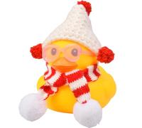 CoFuBcad Canard de Noël amusant en caoutchouc jaune de 7,9 cm avec chapeau, écharpe et lunettes de soleil, grand caneton couineur, décorations de tableau de bord de voiture, accessoires de bureau