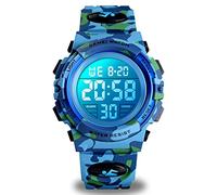 cofuo Montre de Sport numérique pour Enfants garçons Filles garçon étanche décontracté électronique analogique Quartz 7 Couleurs LED Montres avec Alarme, chronomètre, Bracelet en Silicone Lumineux