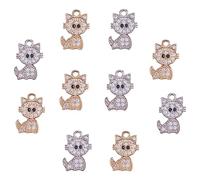 COGCHARGER 10 Pièces Laiton Strass Chat Charmes Or Argent Zircon Cubique Chat Charme pour Bijoux Collier Boucle D'Oreille Faire Artisanat