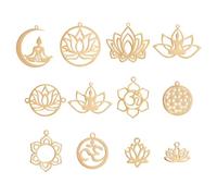 COGCHARGER 12 Pcs en Acier Inoxydable Charme Pendentifs Découpé au Laser Lotus Pendentif Chakra Charme Doré pour Bijoux Collier Boucle d'oreille Faire Artisanat