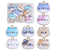 COGCHARGER 24 Pièces Chat Émail Charme Pendentif Mignon Chat Animal Charme Alliage Émail Kawaii Pendentifs pour Bijoux Collier Boucle d'oreille Faire Artisanat