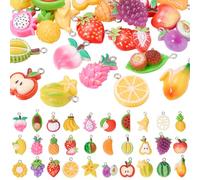 COGCHARGER 30 Pièces de Charms en Résine Fruits Assortis, Mignons Pendentifs 3D en Forme de Bananes, Fraise, Pastèque, Pomme, Citron pour Bracelets, Boucles d'Oreilles, Colliers, Fabrication de Bijoux