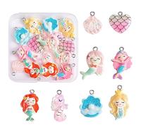 COGCHARGER 32 Pièces Sirène Thème Charme Pendentif Coloré Transparent Opaque Résine Charme avec Ton Fer Boucles Formes Mixtes pour Bijoux Collier Fabrication Artisanat