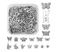 COGCHARGER 72 Pièces Antique Papillon Charme Style Tibétain Creux Alliage Papillon Charmes Argent Antique pour Bijoux Collier Boucle d'oreille Faire Artisanat