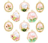 COGCHARGER Breloques en forme de fleur - En laiton plaqué or 18 carats - Émail - Vintage - Pour bracelet, boucles d'oreilles et collier, ca. 7.4*7.2*1.7 cm, émail et acrylique, Pas de gemme