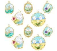 COGCHARGER Breloques en forme de fleur - En laiton plaqué or 18 carats - Émail - Vintage - Pour bracelet, boucles d'oreilles et collier, ca. 7.4*7.2*1.7 cm, émail et acrylique, Pas de gemme