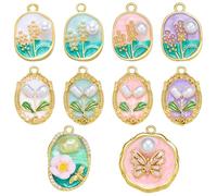 COGCHARGER Breloques en forme de fleur - En laiton plaqué or 18 carats - Émail - Vintage - Pour bracelet, boucles d'oreilles et collier, ca. 10*7*1.1 cm, émail et acrylique, Pas de gemme