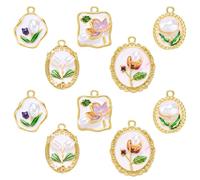 COGCHARGER Breloques en forme de fleur - En laiton plaqué or 18 carats - Émail - Vintage - Pour bracelet, boucles d'oreilles et collier, ca. 10*7*1.1 cm, émail et acrylique, Pas de gemme