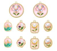 COGCHARGER Breloques en forme de fleur - En laiton plaqué or 18 carats - Émail - Vintage - Pour bracelet, boucles d'oreilles et collier, ca. 10*7*1.1 cm, émail et acrylique, Pas de gemme