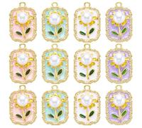 COGCHARGER Breloques en forme de fleur - En laiton plaqué or 18 carats - Émail - Vintage - Pour bracelet, boucles d'oreilles et collier, ca. 10*7*1.1 cm, émail et acrylique, Pas de gemme