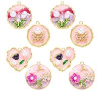 COGCHARGER Breloques en forme de fleur - En laiton plaqué or 18 carats - Émail - Vintage - Pour bracelet, boucles d'oreilles et collier, ca. 7.4*7.2*1.7 cm, émail et acrylique, Pas de gemme