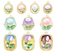 COGCHARGER Breloques en forme de fleur - En laiton plaqué or 18 carats - Émail - Vintage - Pour bracelet, boucles d'oreilles et collier, ca. 10*7*1.1 cm, émail et acrylique, Pas de gemme