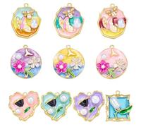 COGCHARGER Breloques en forme de fleur - En laiton plaqué or 18 carats - Émail - Vintage - Pour bracelet, boucles d'oreilles et collier, ca. 7.4*7.2*1.7 cm, émail et acrylique, Pas de gemme