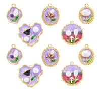 COGCHARGER Breloques en forme de fleur - En laiton plaqué or 18 carats - Émail - Vintage - Pour bracelet, boucles d'oreilles et collier, ca. 10*7*1.1 cm, émail et acrylique, Pas de gemme