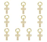 COGCHARGER Lot de 10 breloques en forme de croix dorée pour la fabrication de bijoux - Breloques religieuses en cristal de christianisme - Pendentifs en laiton et oxyde de zirconium avec anneau ouvert