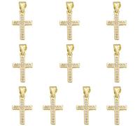 COGCHARGER Lot de 10 breloques en forme de croix dorée pour la fabrication de bijoux - Breloques religieuses en cristal de christianisme - Pendentifs en laiton et oxyde de zirconium pour boucles