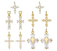 COGCHARGER Lot de 10 breloques en forme de croix dorée pour la fabrication de bijoux, breloques religieuses chrétiennes en métal et cristal en laiton et oxyde de zirconium pour boucles d'oreilles