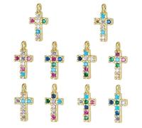 COGCHARGER Lot de 10 breloques en forme de croix dorée pour la fabrication de bijoux religieux christianisme en cristal coloré en laiton et oxyde de zirconium pour boucles d'oreilles, bracelets