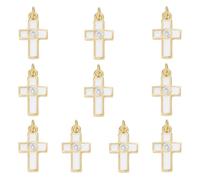 COGCHARGER Lot de 10 breloques en forme de croix religieuse pour la fabrication de bijoux en cristal blanc christianisme en laiton et oxyde de zirconium émaillé avec anneau ouvert pour boucles