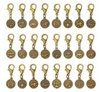COGCHARGER Lot de 24 breloques en forme de journal du zodiaque pour la fabrication de bijoux, porte-clés, sacs à main, breloques en alliage de bronze antique avec fermoir mousqueton et fermeture