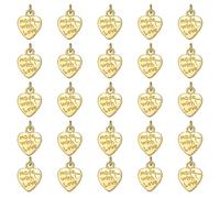 COGCHARGER Lot de 25 pendentifs en forme de cœur pour bracelets, petits pendentifs mignons avec gravure, fabriqués avec amour, en alliage véritable plaqué or 18 carats, pour bracelets, colliers