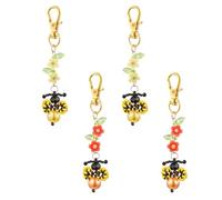 COGCHARGER Lot de 4 porte-clés abeilles pour la fabrication de bijoux - Jolies perles en verre et argile polymère - Onyx noir - Breloques pour sac à main, décoration d'intérieur