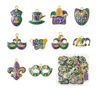 COGCHARGER Lot de 40 pendentifs Mardi Gras pour bracelets - Formes mélangées - En émail - Masque - Chapeau - Fleur de lys - Carnaval - Breloques pour la fabrication de bijoux, boucles d'oreilles