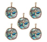 COGCHARGER Lot de 5 pendentifs en forme de croix en coquille d'ormeau naturel avec bord plaqué laiton pour la fabrication de bijoux