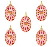 COGCHARGER Lot de 5 pendentifs en forme de cœur en émail cristal métal pendentif Saint Valentin laiton zircone charmes pendentifs pour bracelets, boucles d'oreilles, colliers, fabrication de bijoux