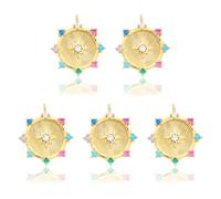 COGCHARGER Lot de 5 pendentifs en forme d'étoile du Nord en laiton plaqué or 18 carats avec zircons colorés pour bracelets, colliers, fabrication de bijoux