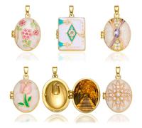 COGCHARGER Lot de 5 pendentifs médaillon en forme de fleurs dorées en émail - Pendentif en cristal - Laiton - Oxyde de zirconium - Pour bracelets, colliers, boucles d'oreilles, porte-clés