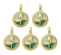 COGCHARGER Lot de 5 petites breloques - Motif floral vintage - Inspiré par un pendentif en laiton plaqué or 18 carats - Pour la fabrication de bijoux, boucles d'oreilles, colliers, bracelets (ronds)