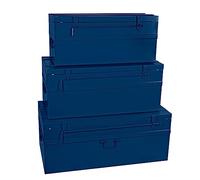 Cogex - Malles métal - Lot de 3 malles - Cadenassables - Couleur: Bleu - 1 malle 70 litres 700 x 330 x 310 mm + 1 malle 100 litres 800 x 390 x 340 mm + 1 malle 150 litres 900 x 450 x 370 mm