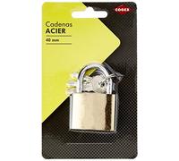 COGEX - 80027 - Cadenas Acier 40 mm avec 2 Clés - Antirouille et Résistant - Sécurité Renforcée pour Portail, Casier, Garage, Coffret et Valise