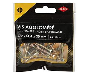 COGEX 85206 Vis Agglomère Pozidrive, Doré, 2 x 4 x 30 mm, Set de 25 Pièces