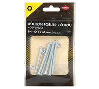 COGEX 85218 Boulon avec Ecrou, Gris, 5 x 60 mm, Set de 6 Pièces