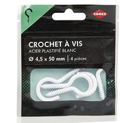 COGEX 85267 Crochet plastifié, Blanc, 4,5 x 50 mm, Set de 4 Pièces