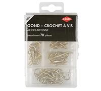 COGEX - Assortiment de Crochets et Gonds à Vis en Acier Laitonné - 78 Pièces - Pour Accrocher et Fixer