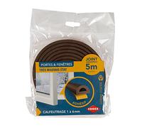 Cogex - Boudins de portes et isolation, Bande de joint portes, fenêtres, Joint isolant en caoutchouc autocollant brun, Calfeutrage adhésif caoutchouc, Profil : D/9mm x 5m (ép : 6mm) (2 x 2,5m) Marron