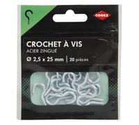 COGEX Crochet a vis acier zingue - 2,5x25 mm - 20 pcs