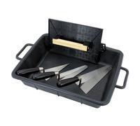 COGEX - Outils maçonnerie et pose carrelage, Bricolage - Kit de maçonnerie, lot de 5 outils de maçon - 1 x Auge (Gamate), 1 x Taloche, 3 x Truelles (Ronde, langue de chat, triangle)