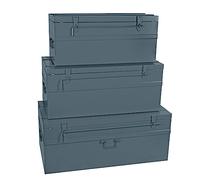 Cogex - Lot de 3 malles métalliques - Cadenassables - Couleur: Gris - 1 malle 70 litres 700 x 330 x 310 mm + 1 100 litres 800 x 390 x 340 mm + 1 150 litres 900 x 450 x 370 mm