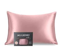 Cognatio 22 momme Taie d'oreiller 100 % soie de mûrier pour la peau et les cheveux des deux côtés avec fermeture éclair dissimulée Coffret cadeau Rose 50 x 75 cm