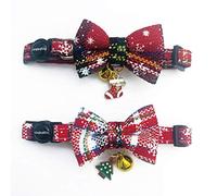 Cognatio Lot de 2 Ensemble de Colliers pour Chats Christmas avec arcs Amovibles et Cloches - Collier de sécurité à libération Rapide pour Chatons-Réglable de 20 à 30 cm
